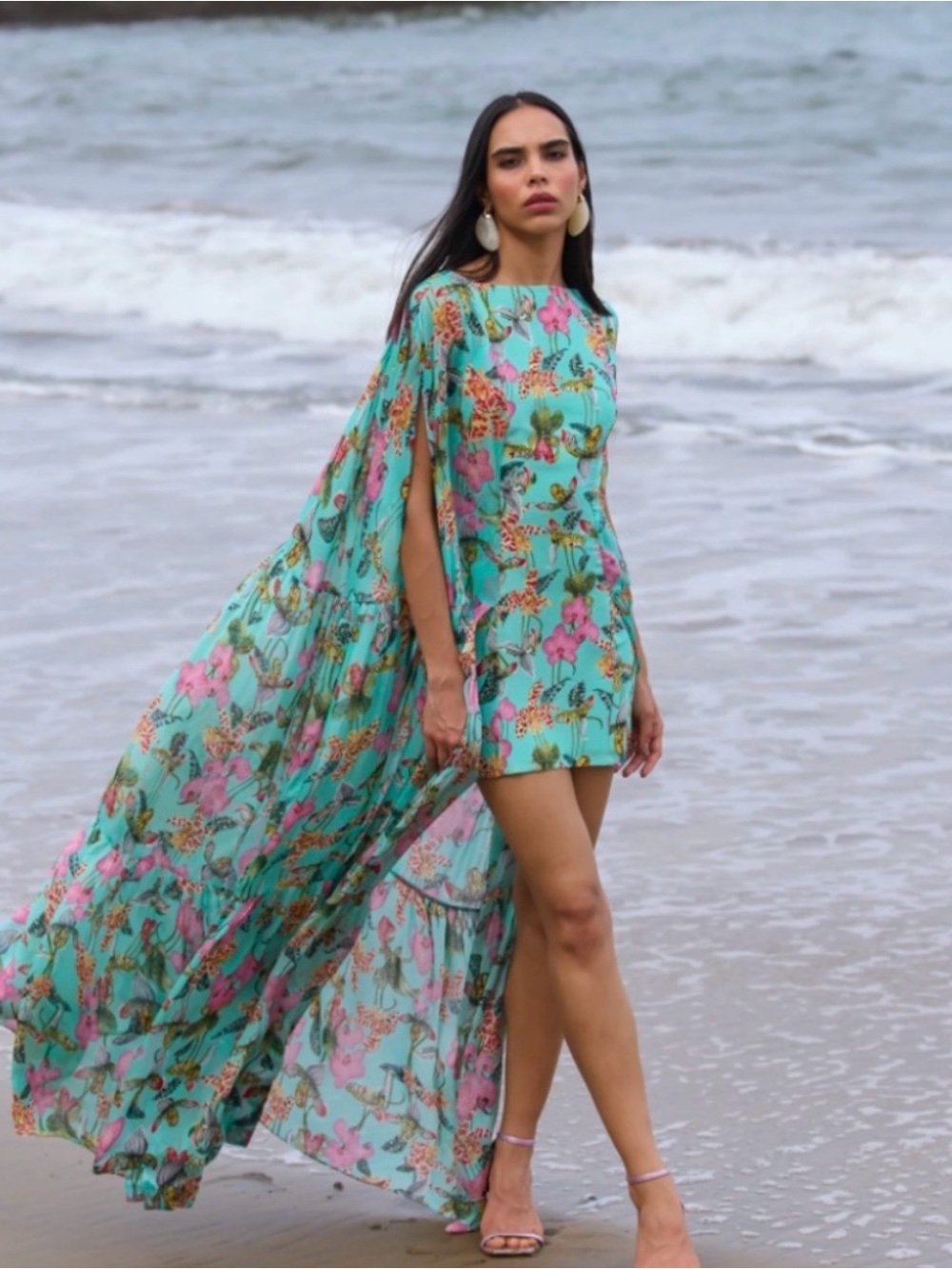 Trending on Revolve - Sheer Floral Tiered High Low Maxi Dress - Teal Pink - NWOT